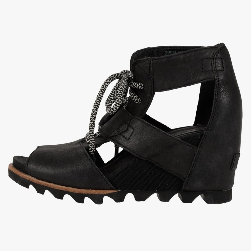 Sorel Black Lace-Up Wedge Sandals